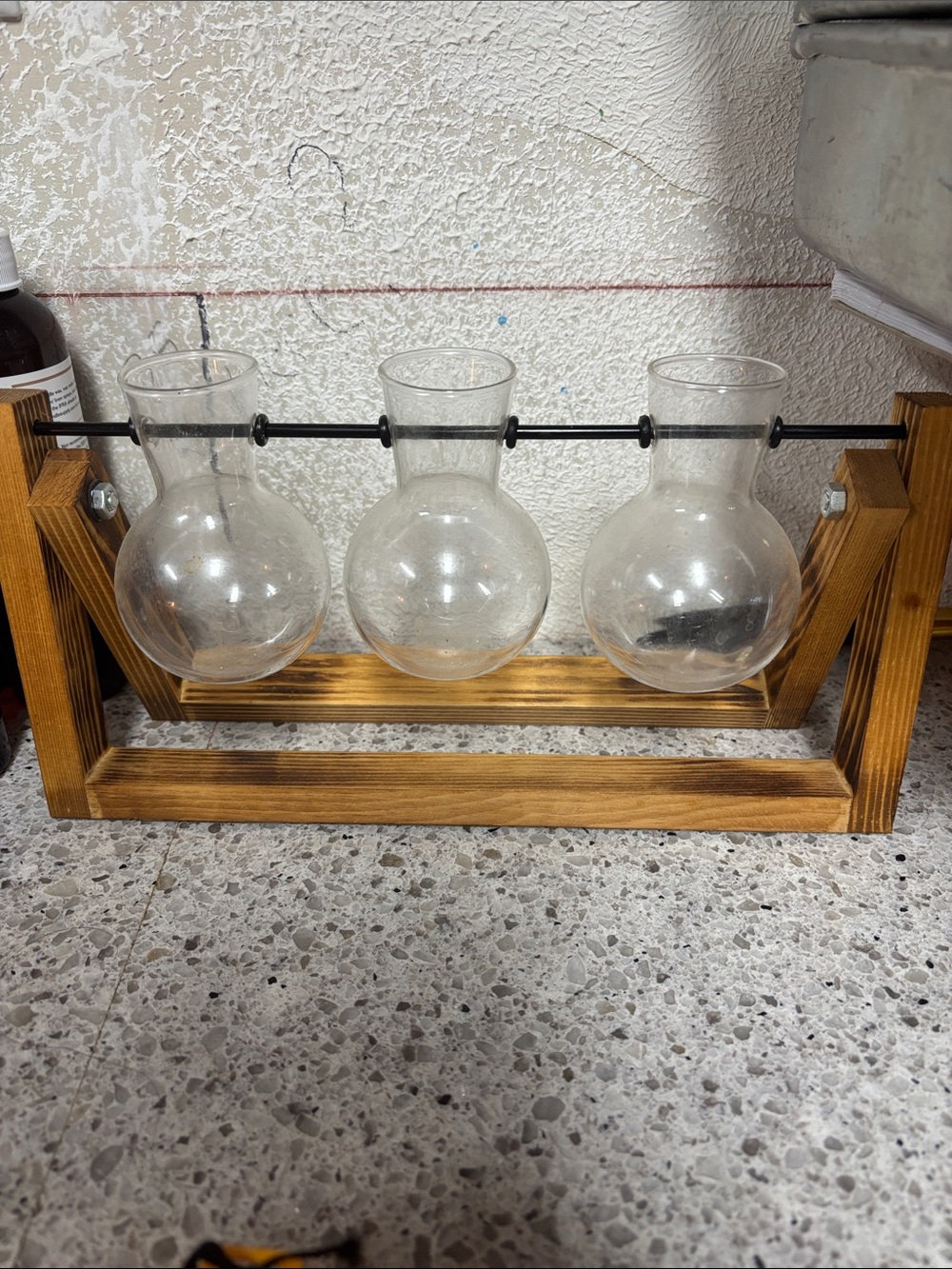Wooden Triple Glass Hydroponics- Brown and Clear